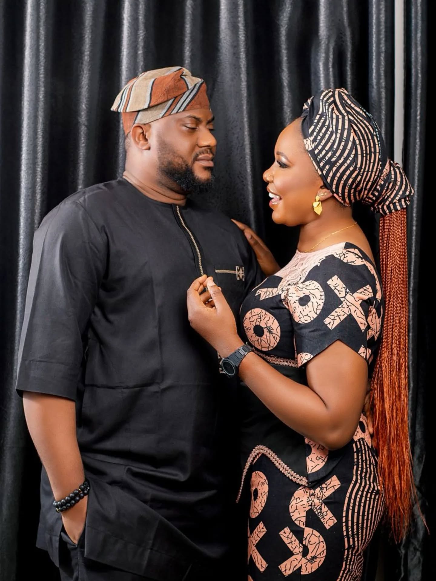 Traditional wedding couple portrait with Wendygee Alaga styling in Abuja, Nigeria